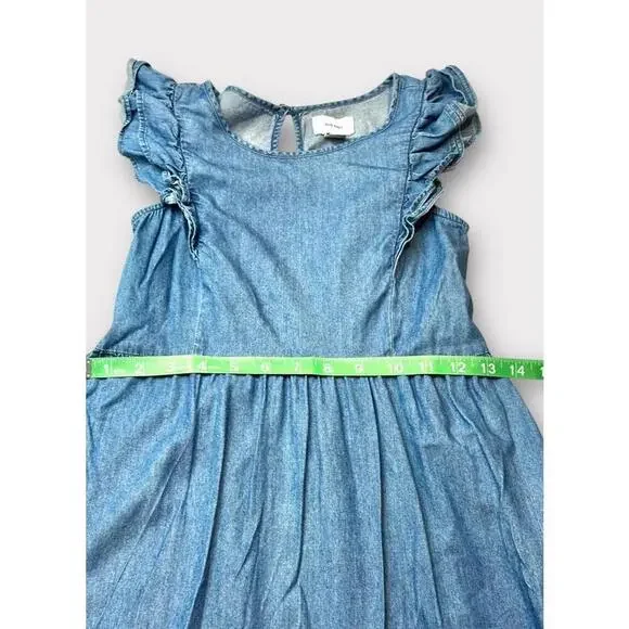 Old Navy Girls Chambray Dress Sleeveless Ruffle Med Wash Blue Knee Length Size M - Picture 7 of 13